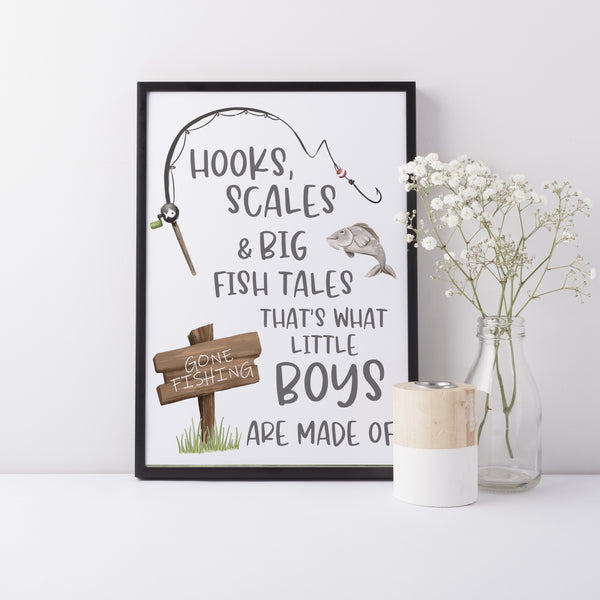 Fishing Quote Nursery Art Print Wall Decor, Boys Bedroom Wall Prints, Hooks and Scales Boys Quote