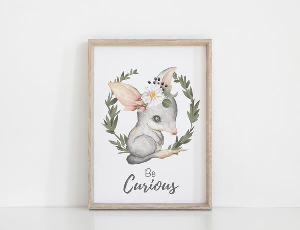 Australian Animal Wall Prints, Set of 4 Nursery Prints, Floral Kangaroo Koala Bilby Platypus with Greenery Wreath