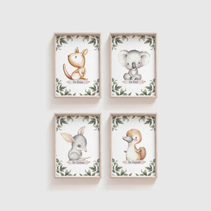 Australian Animal Wall Prints, Set of 4 Nursery Prints, Kangaroo Koala Bilby Platypus