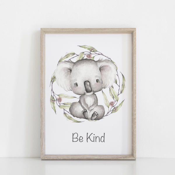 Australian Animal Wall Prints, Set of 4 Nursery Prints, Kangaroo Koala Bilby Platypus with Greenery Wreath