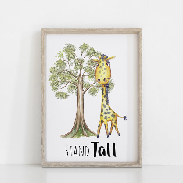Giraffe Nursery/Kid's Bedroom Print, Jungle Safari Zoo Animals Wall Art Decor, Stand Tall Giraffe