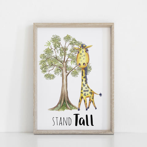 Giraffe Nursery/Kid's Bedroom Print, Jungle Safari Zoo Animals Wall Art Decor, Stand Tall Giraffe