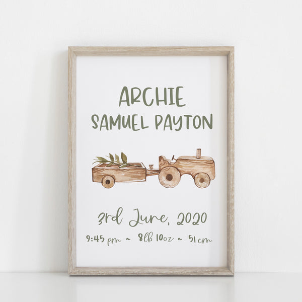 Personalised Tractor Playroom Educational Wall Print Set Trio, Alphabet and Numbers, Neutral Toy Room Theme, Nursery Art, Kids Bedroom Decor