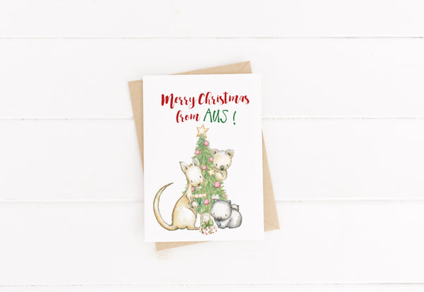 Christmas Card / Australian Animal Card / Animal Pun / C6 Blank Inside / Merry Christmas from Aus