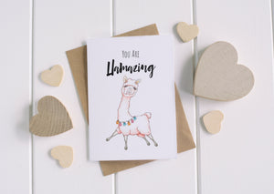Cute & Funny Llama Greeting Card / Birthday Card / Animal Pun / C6 Blank Inside / You're Llamazing