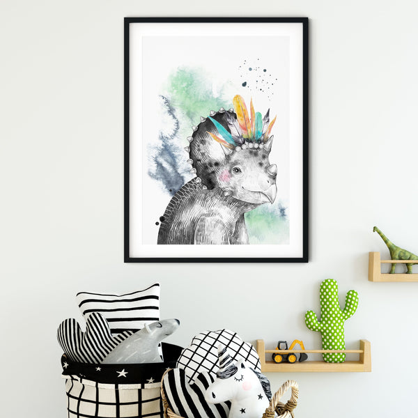 Dinosaur Wall Art Print, Kids bedroom Playroom Wall Print, Boho Dinosaur Jurassic wall decor