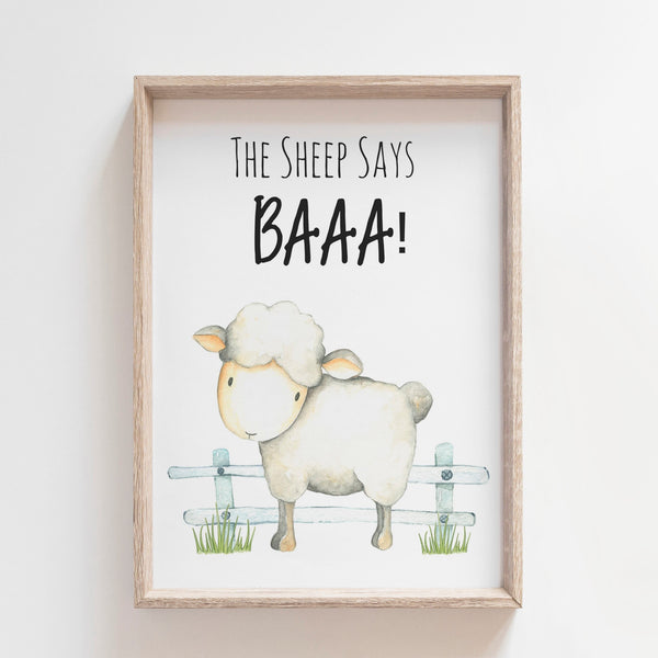 Farm Yard Sheep Nursery Print, The Sheep Says Baa Wall Art Baby Nurser ...