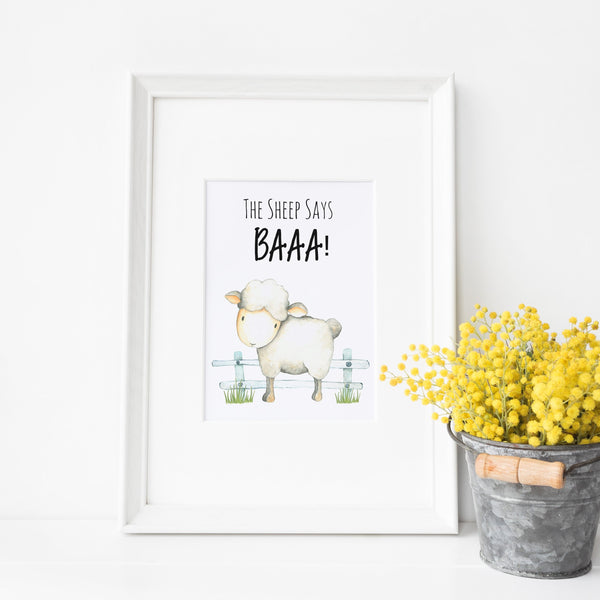 Farm Yard Sheep Nursery Print, The Sheep Says Baa Wall Art Baby Nursery Decoration A3, A4 or A5  Baby Shower Gift