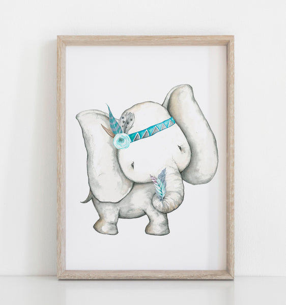 Dream Big Little One, Boho Nursery Art Decor, Set of 3, Boho Elephant Blue Nursery Print A3, A4 or A5