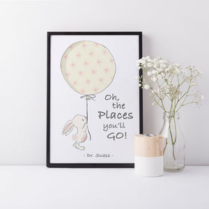 Dr Seuss Quote "Oh The Places You'll Go" Cream Kids Bedroom Baby Nursery Wall Print