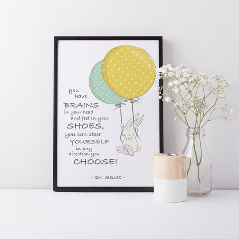 Dr Seuss Book Quote "You Have Brains in Your Head..." Kids Bedroom Baby Nursery Wall Print