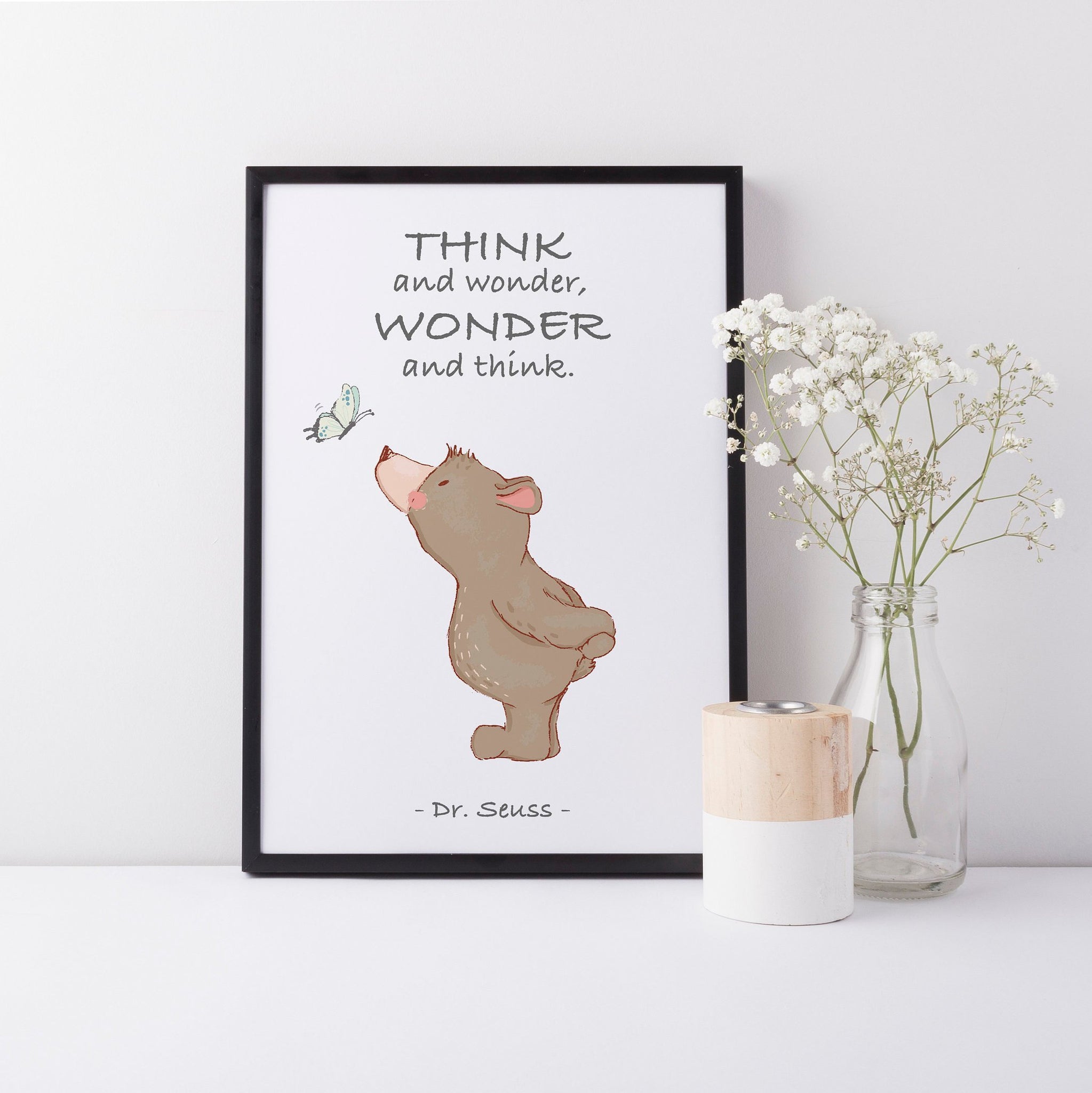 Dr Seuss Book Quote "Think and Wonder, Wonder and Think" Kids Bedroom Baby Nursery Wall Art Print