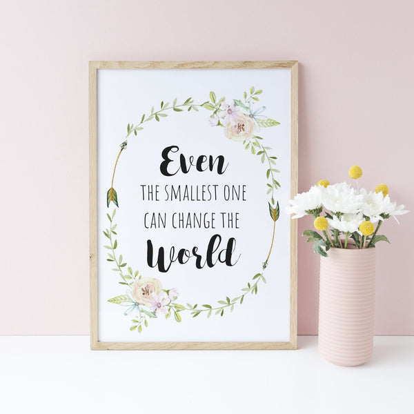 Boho Soft Floral Woodland Even the Smallest One Can Change the World Quote Print Set Baby Nursery Decor Wall Art Set of 3, A3, A4 or A5