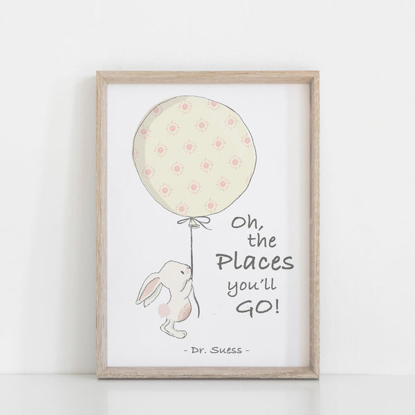 Dr Seuss Quote "Oh The Places You'll Go" Cream Kids Bedroom Baby Nursery Wall Print