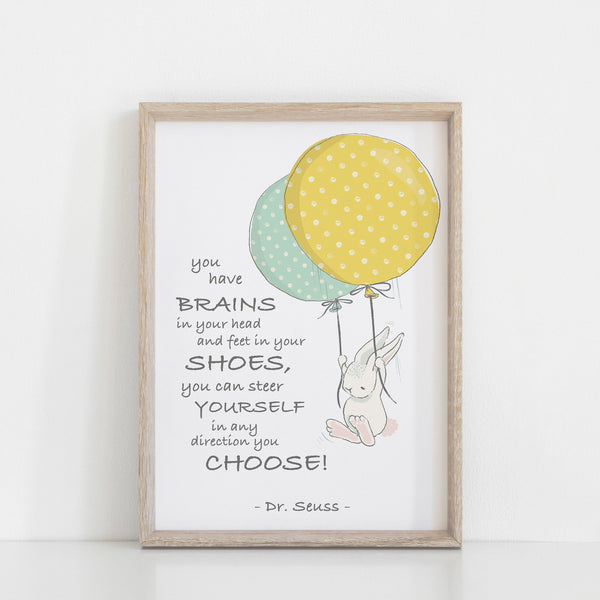Dr Seuss Book Quote "You Have Brains in Your Head..." Kids Bedroom Baby Nursery Wall Print