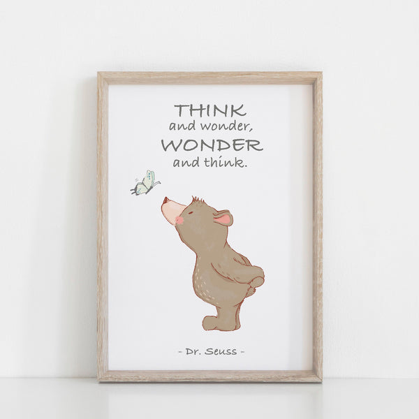Dr Seuss Book Quote "Think and Wonder, Wonder and Think" Kids Bedroom Baby Nursery Wall Art Print