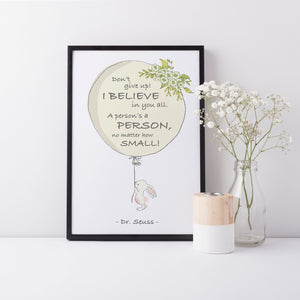 Dr Seuss Quote "A Person's A Person No Matter How Small" Kids Bedroom Baby Nursery Wall Art