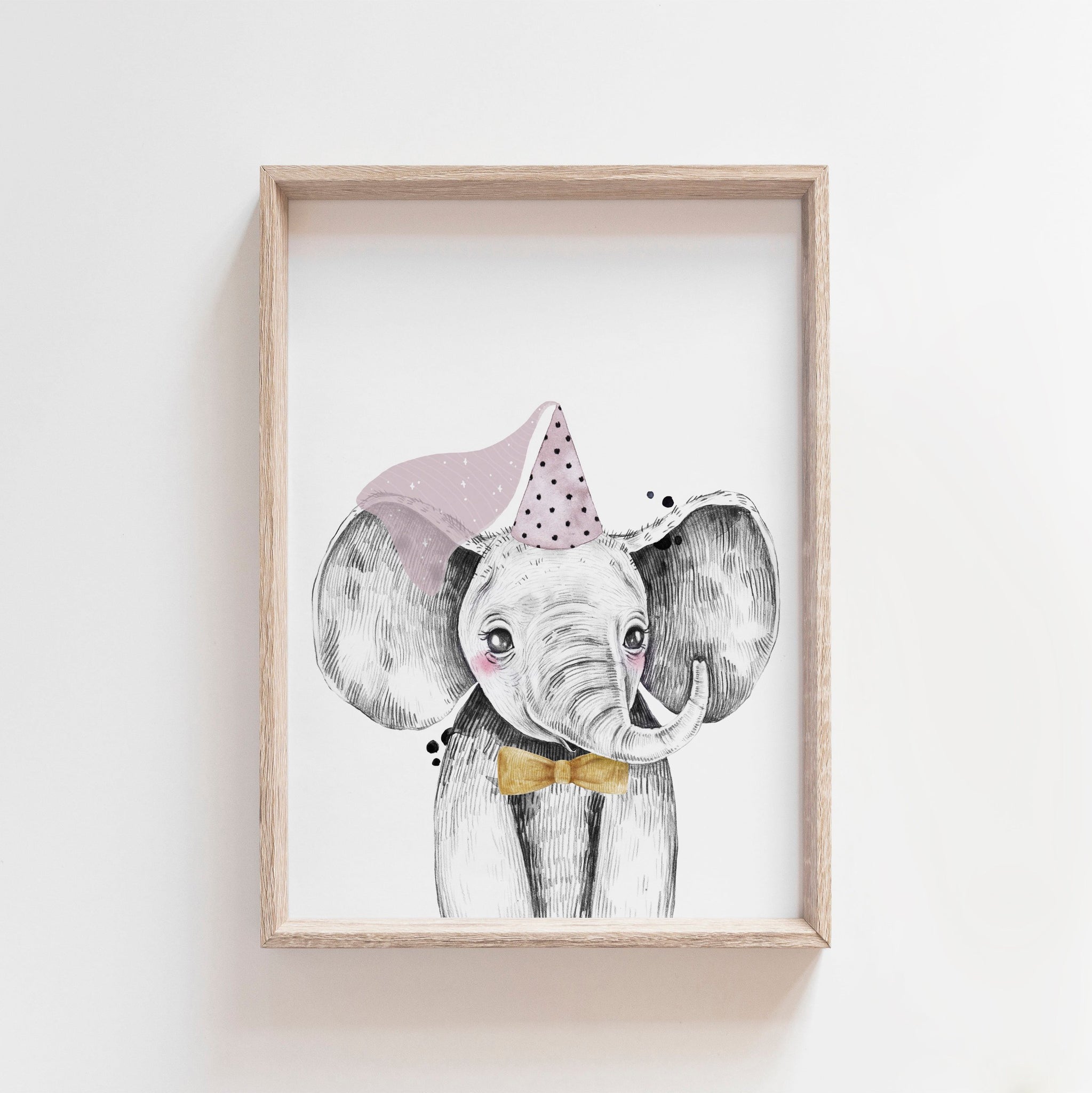 Girls Safari Zoo Animal Wall Art Print, Pink Elephant Princess Wall Art Decor