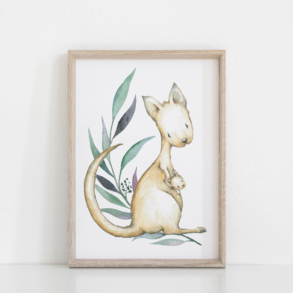 Kangaroo Nursery Print, Australian Animal Print Baby Nursery Art Decor A3, A4 or A5 Wall Art Print
