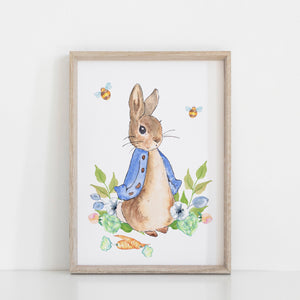 Peter Rabbit Wall Nursery Print, Blue Beatrix Potter Baby Boy Wall Art, Peter Rabbit Nursery Decoration A3, A4 or A5