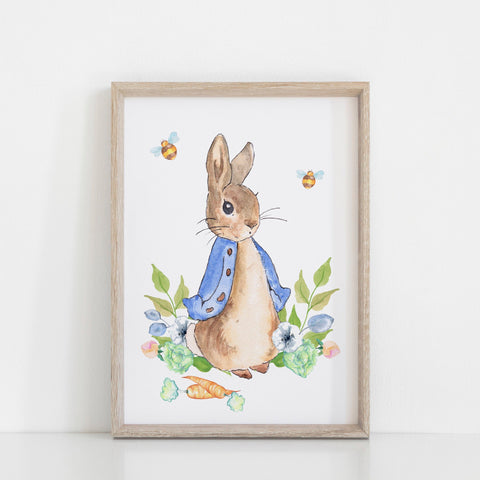 Peter Rabbit Wall Nursery Print, Blue Beatrix Potter Baby Boy Wall Art, Peter Rabbit Nursery Decoration A3, A4 or A5