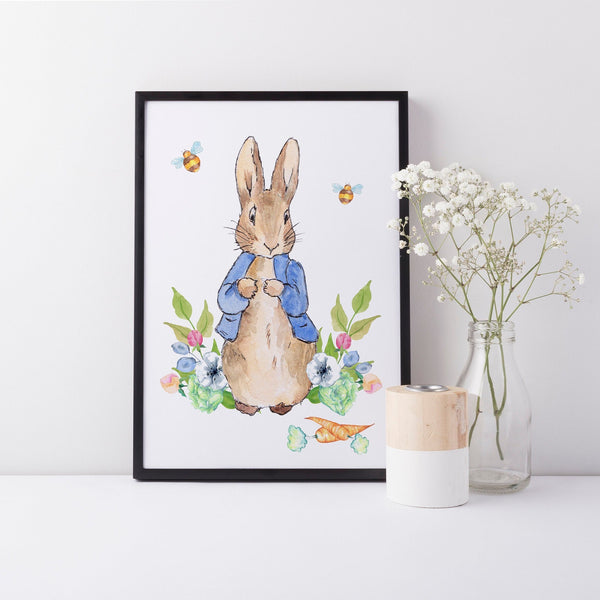 Custom Personalised Name Peter Rabbit Print Set, Blue Beatrix Potter Baby Nursery Decor Gender Neutral Wall Art, Set of 3, A3, A4 or A5