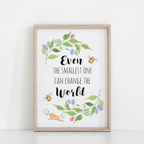 Peter Rabbit Quote Wall Nursery Print, Even the Smallest One Can Change the World Quote Wall Art, Nursery Decoration A3, A4 or A5