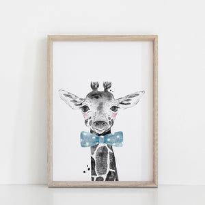 Boys Safari Zoo Animal Giraffe with bowtie Nursery Art Decor, Kids Bedroom Nursery Decor