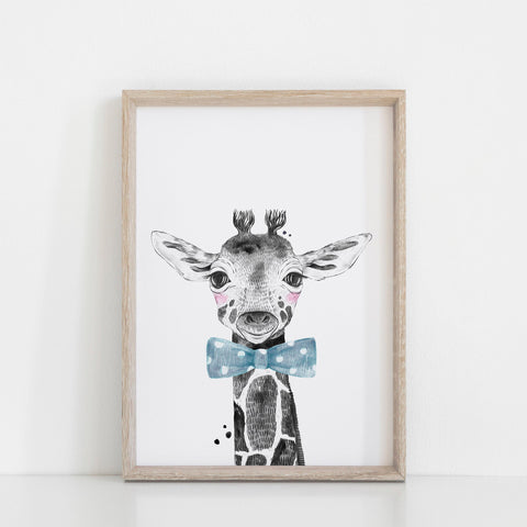 Boys Safari Zoo Animal Giraffe with bowtie Nursery Art Decor, Kids Bedroom Nursery Decor