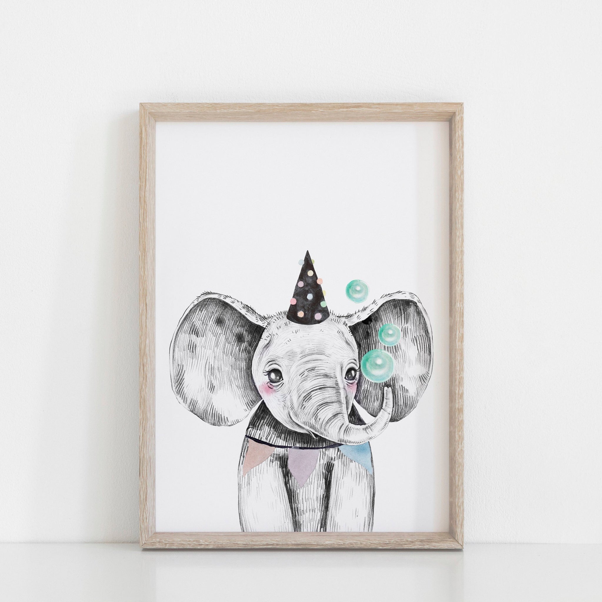 Boys Safari Zoo Animal Elephant Nursery Art Decor, Party Elephant with Bubbles, Baby Nursery Print, Wall Art