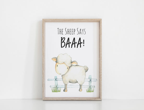 Farm Yard Sheep Nursery Print, The Sheep Says Baa Wall Art Baby Nursery Decoration A3, A4 or A5  Baby Shower Gift