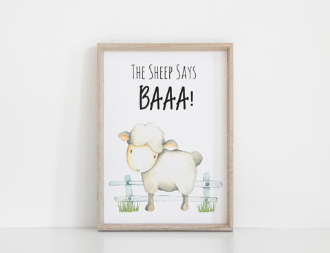 Farm Yard Sheep Nursery Print, The Sheep Says Baa Wall Art Baby Nursery Decoration A3, A4 or A5  Baby Shower Gift