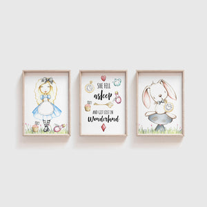 Alice in Wonderland Trio Wall Print, Home, Baby Nursery Decor Wall Art Set of 3, A3, A4 or A5