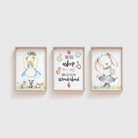 Alice in Wonderland Trio Wall Print, Home, Baby Nursery Decor Wall Art Set of 3, A3, A4 or A5