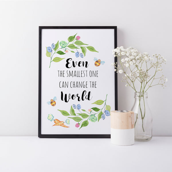 Peter Rabbit Quote Wall Nursery Print, Even the Smallest One Can Change the World Quote Wall Art, Nursery Decoration A3, A4 or A5