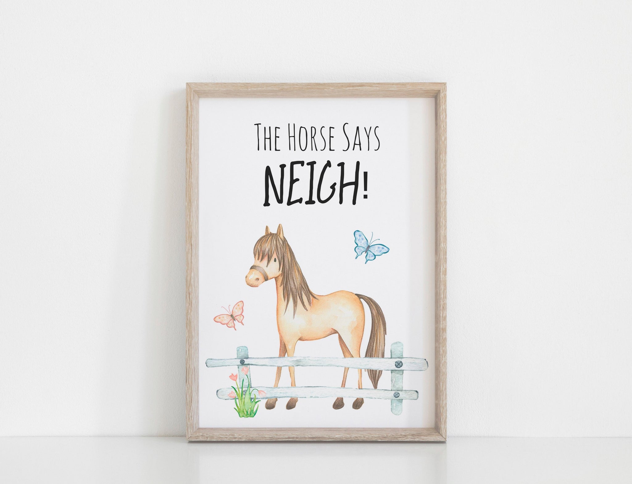 Farm Yard Horse Nursery Print, The Horse Says Neigh, Wall Art Baby Nursery Decoration A3, A4 or A5  Baby Shower Gift