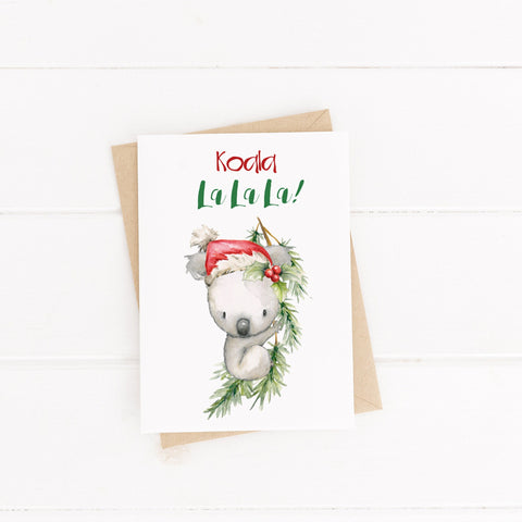 Funny Koala Greeting Card / Christmas Card / Animal Pun / C6 Blank Inside / Koala la la la