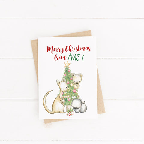 Funny Christmas Card / Australian Animal Card / Animal Pun / C6 Blank Inside / Merry Christmas from Aus