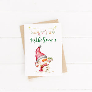 Christmas Card / Snowman Card / C6 Blank Inside / 'Tis the Season