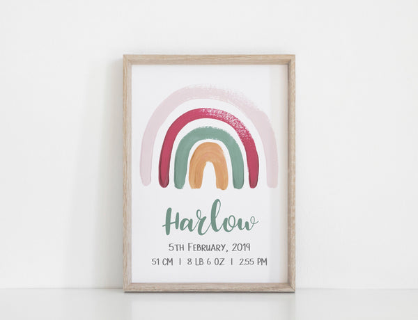 Rainbow Personalised Print Set, Earth Rainbow Kids Bedroom Wall Art, Custom Nursery Print