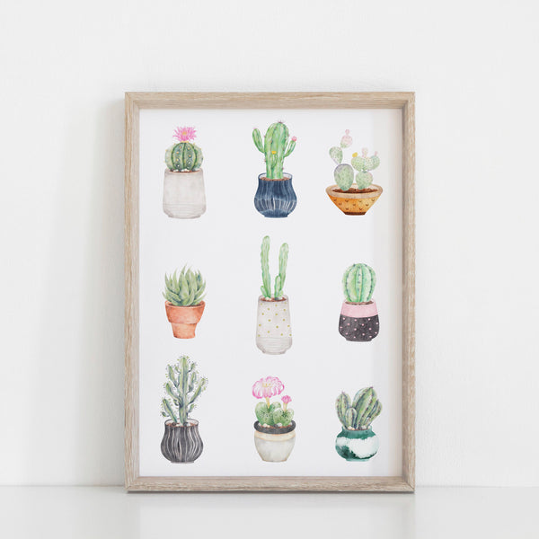 Set of 3 Watercolour Cactus Prints - Plant Art Print with Motivational Quotes - Home Sweet Home - Advice from a Cactus