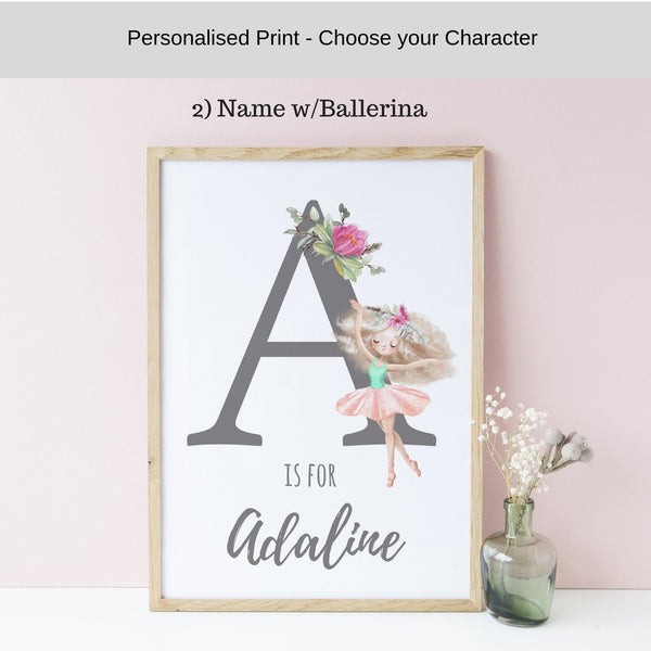 Ballerina Personalised Ballet Print Set, Baby Girl Nursery Prints, Girls Bedroom Decor, Custom Name Print, Ballerina Bunny