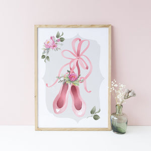 Ballet Shoes Girls Bedroom Print, Wall Decor, Baby Girl Nursery Print, Ballerina Theme Wall Print