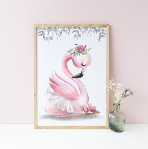 Ballet Flamingo Girls Bedroom Print, Wall Decor, Baby Girl Nursery Print, Ballerina Theme Wall Print