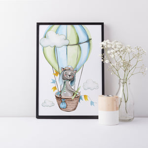 Hot Air Balloon Theme Wall Print, Boys Bedroom Transportation Nursery Art, Kids Bedroom Wall Decor