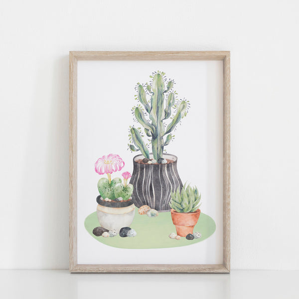 Set of 3 Watercolour Cactus Prints - Plant Art Print with Motivational Quotes - Home Sweet Home - Advice from a Cactus