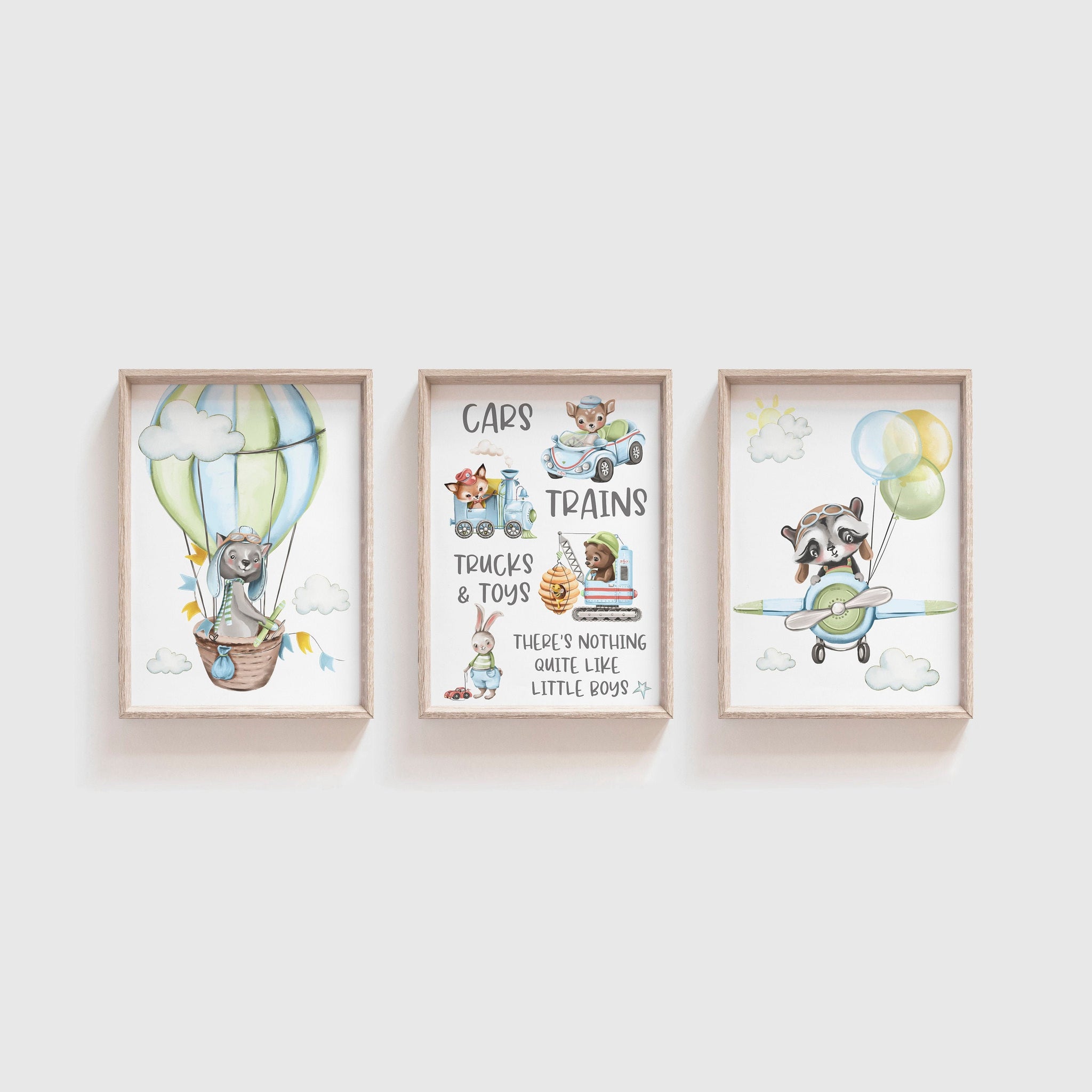 Transportation Nursery Art Print Wall Decor, Set of 3, Boys Bedroom Wall Prints, Planes Trains Trucks Toys Quote,
