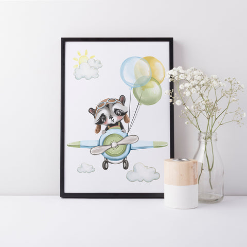 Plane Theme Wall Print, Boys Bedroom Transportation Nursery Art, Kids Bedroom Wall Decor