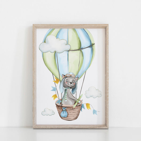 Hot Air Balloon Theme Wall Print, Boys Bedroom Transportation Nursery Art, Kids Bedroom Wall Decor