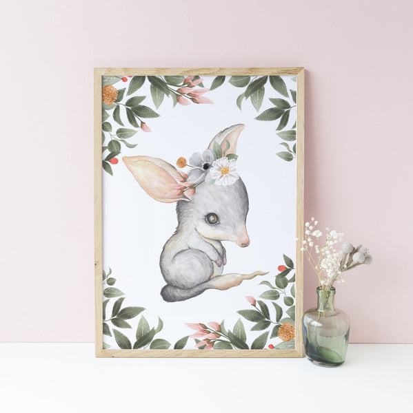 Custom Personalised Name Australian Animal Print Set, Soft Floral Bilby Platypus Baby Nursery Decor Baby Girl Wall Art, Set of 3